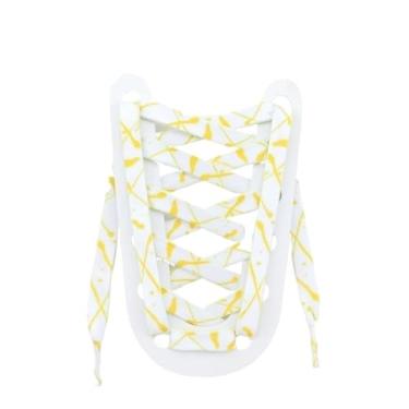 Imagem de Cadarços Elásticos De Largura Graffiti Coloridos Para Sapatos Esportivos Sapatos De Lona Cordas Acessórios Cordas De Sapato Para Sapatos Sociais(Color:White yellow,Size:140cm)