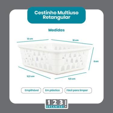 Imagem de Cesto Multiuso Organizador Pequeno Branco 16x12x6Cm - 123 Organizei