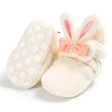 Imagem de Timatego Botas de lã aconchegantes para bebês recém-nascidos, meninos e meninas, com aderência, pantufa, meias infantis para berço, sapatos de inverno para meninos e meninas, 09 Branco, 12-18 Meses