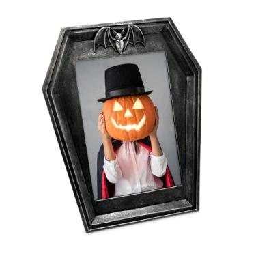 Imagem de Isaac Jacobs Porta-retrato em forma de caixão de vampiro 10 x 15 cm para mesa de fotos e exibição de parede e decoração de casa (10 x 15 cm, preto com prata)