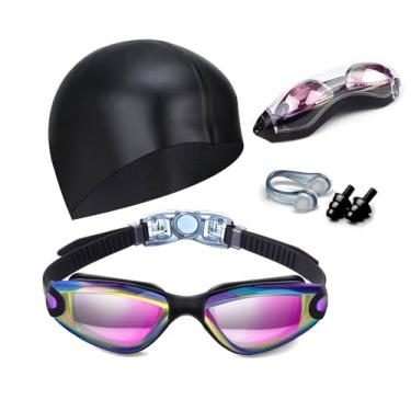 Imagem de Hurdilen Óculos de natação sem vazamento com clipe de nariz, tampões de ouvido, touca de natação e estojo para homens e mulheres