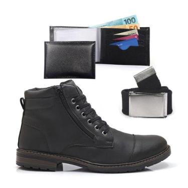 Imagem de Botas Masculinas Casual Com Carteira e Cinto Coturno Cano Baixo Confor