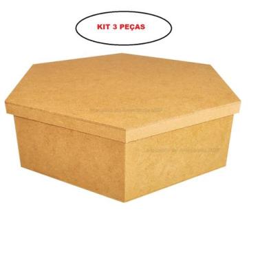 Imagem de Caixa Sextavada Tampa Sapato 38x11 Kit 3 Un. Mdf Madeira - ATACADÃO DO