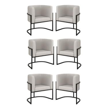 Imagem de Kit 06 Poltronas Lua Sala Decorativa Base Ferro Black Corino Cor:bege Bege