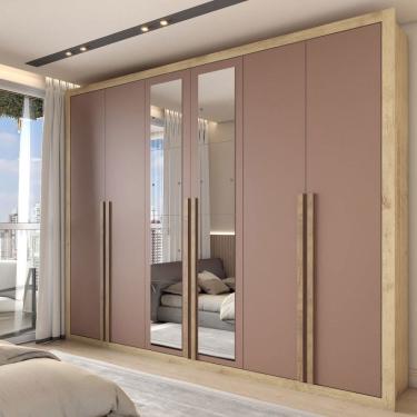 Imagem de Guarda-Roupa Casal Severo 6 Portas 6 Gavetas com Espelho Capuccino/Terracota - Panorama Móveis