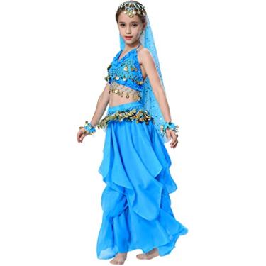 Imagem de Fantasia de gênio para meninas fantasia de Halloween Frozen Elsa 4T 4 5 6 7 8 10 12 14 16 P M azul