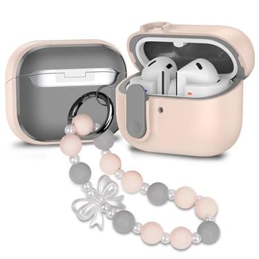 Imagem de Capa compatível com Samsung Galaxy Buds 3 e Galaxy Buds 3 Pro com cadeado, proteção de bloqueio à prova de choque com pingente de chaveiro para meninas, laço rosa