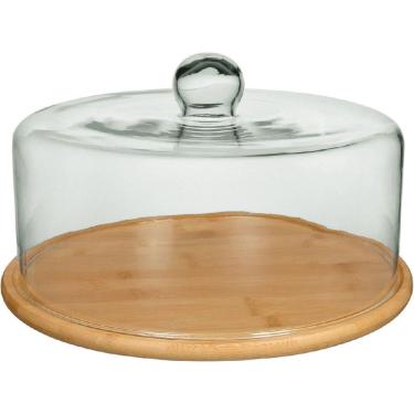 Imagem de PRATO BOLO BOLIERA REDONDO HOME&CO TAMPA VIDRO BAMBU 19x33x33cm