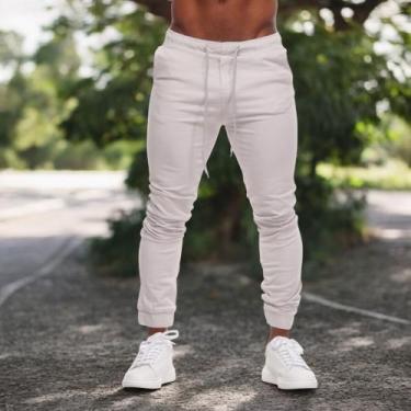 Imagem de Calça Jogger Masculina Punho Lycra Elastano Streetwear - Volgue, Branc
