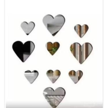 Imagem de Espelho Em Acrílico Decorativo Kit 50 unidades Coração 3cm  Quarto Sal