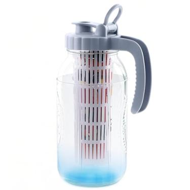 Imagem de Jarra de vidro com infusor de frutas de 2 litros com tampa de bico de 1,8 l, garrafa de vidro hermética para leite, água com infusão de frutas, chá gelado, limonada, coquetel, café frio