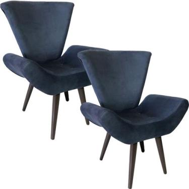Imagem de Kit Duas Poltronas Decorativa Elegance Sued Azul Marinho - Sua Casa De