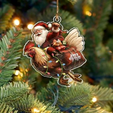 Imagem de BEETHIS Enfeites engraçados de Natal de Papai Noel de galinha 2025 – 2D Flat Acrylic Papai Noel e animal decoração de pendurar carro – Hilário para amantes de animais de fazenda – Decoração única de
