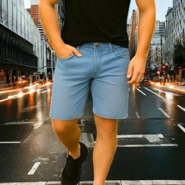 Imagem de Bermuda Jeans Casual Masculina Elastano Slim 411 - IRON, Azul, Claro, 