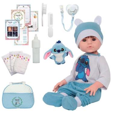 Imagem de Boneco Reborn Bebê Masculino Corpo de Silicone Stitch Fofo - Cegonha R