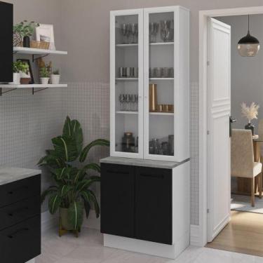 Imagem de Kit Balcão + Cristaleira 70cm Branco Preto Agata Madesa