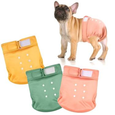 Imagem de wegreeco Fraldas para cães Frenchie fêmeas sem furo na cauda, fraldas laváveis para animais de estimação buldogue francês para período de calor, fraldas reutilizáveis para cães para cães (Morandi-HLF