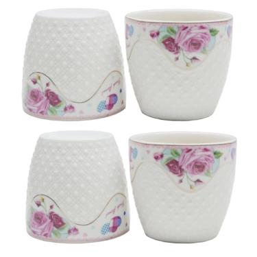 Imagem de Xícara de chá de porcelana estilo europeu branca com flores e pontos elevados com design de café e chá chaleira de cerâmica vintage (xícara x 4)