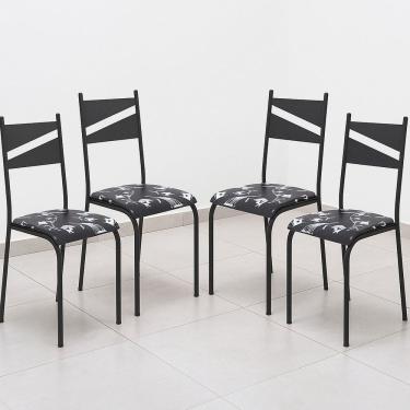 Imagem de Conjunto 4 Cadeiras para Cozinha e Sala de Jantar Preto Floral