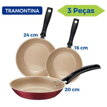 Imagem de Conjunto Jogo Kit Frigideira 3 Peças Antiaderente Alumínio Tramontina