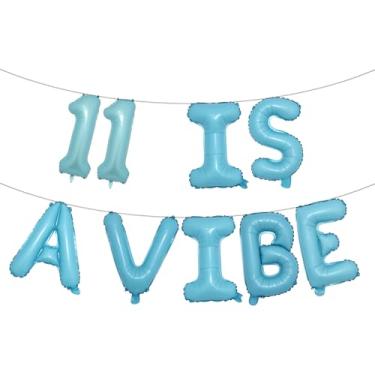 Imagem de Eleven is a Vide Birthday Decor Balloon Banner Groovy 11th Birthday Party Decor Retro Rainbow Balloon Hippie 70s 11th Bday Supplies for Girl Retro Hippie Party (11 IS A VIBE Light Blue)