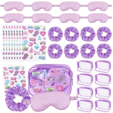 Imagem de YLOLUL 16 peças de artigos de festa do pijama de spa para meninas, lembrancinhas de festa de maquiagem com elásticos de cabelo, bolsas de cosméticos transparentes, máscaras para os olhos, festas do