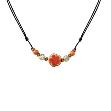 Imagem de Gracayfr Colar boêmio de cerâmica com contas, floral, espiral, espiral, Y2K, hippie, ajustável, preto, cordão, gargantilha para mulheres, Zinco, Sem Pedra Preciosa