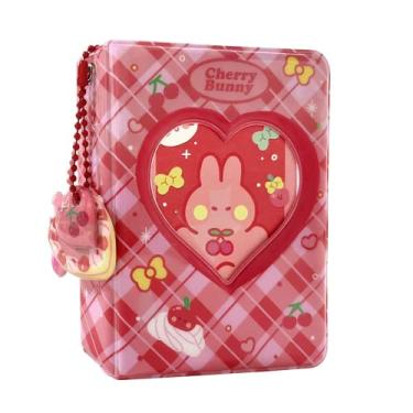 Imagem de 3 Inch photocard album Kpop Mini Photo Album, Love Heart Hollow Photocard Id Holder 40 Pockets with love heart Pendant and Rabbit Card (red rabbit)