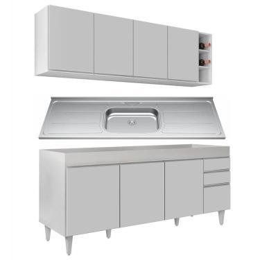 Imagem de Armário Aéreo Nevada E Balcão Gabinete 180cm Com Pia Dallas Branco - Lumil