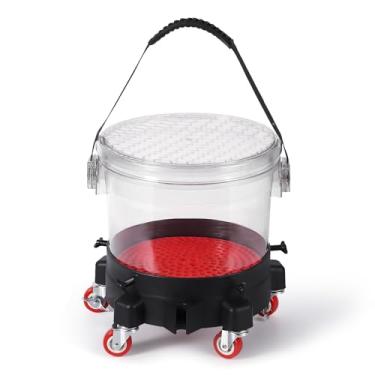 Imagem de Kit de balde de lavagem de carro de 5 galões com carrinho de 5 rodízios, balde de 15,5 L, protetores de gramatura, alça e tampa de borracha, sistema de detalhamento de rolamento com capacidade de 136