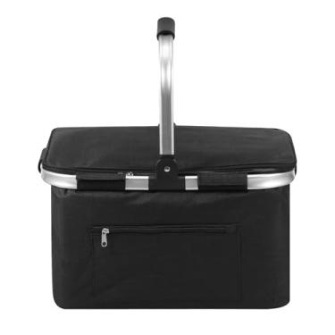 Imagem de Cesta de piquenique dobrável, refrigerador isolado, com alça e tampa acolchoadas, cesta de compras reutilizável com bolso externo com zíper para viagens e compras de piquenique (preto)