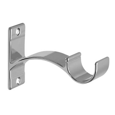 Imagem de Kit com 3 Suportes para Varão Cortina Simples 100% Alumínio Perfil Grosso 28mm Pronto Instalação(Cromado Perfil)