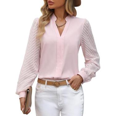 Imagem de Blusa feminina ZOOMOON transparente de manga comprida com decote em V,