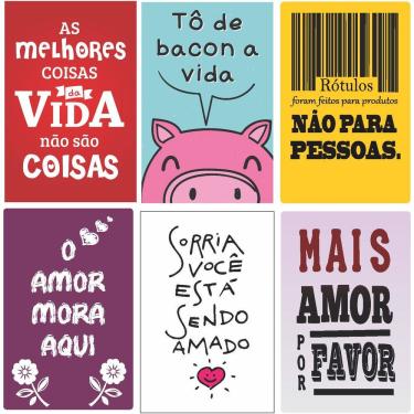 Imagem de Kit 6 Placas Decorativas Frases Diversas Amor Rótulos Sorria