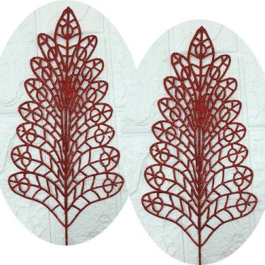 Imagem de Folhas Flores Árvore Natal Gliter Vermelho De 40cm Kit 8pçs - Genérico