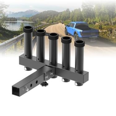 Imagem de GOORIDA Hitch Mount Fishing Rod Holder, Fishing Pole Rack for Truck with 5-Rod Tubes, Adjustable for 2" Hitch Receivers & Easy to Use with Quick Release Pin