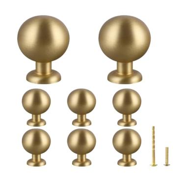 Imagem de Puxadores de armário de latão maciço puxadores de gaveta de ouro escovado puxadores de armário de cozinha dourados modernos ferragens redondas douradas para cômodas, armários móveis em cozinhas