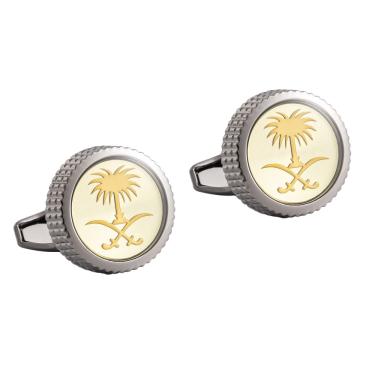 Imagem de Abotoaduras: bandeira da Arábia Saudita para homens em tons dourados e prateados