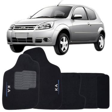 Imagem de Tapete Carpete Ford Ka 1996 à 2013 Preto Logo Bordado Jogo 5 Peças Personalizado Automotivo