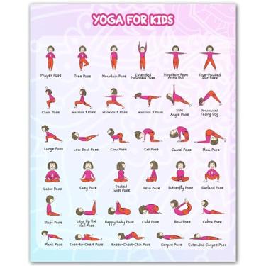 Imagem de ZUKIY Tabela de pose de ioga infantil - Pôster de ioga infantil para crianças - Ilustrações de pôsteres de poses educacionais - Arte de parede divertida para sala de aula, academia, casa ou estúdio