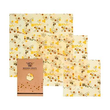 Imagem de 3 Peças de Envoltório Cera Abelha Reutilizável Ecológico Orgânico para Armazenamento Alimentos Envoltórios Sanduíche Lavável Mantém Fresco Sustentável Natural