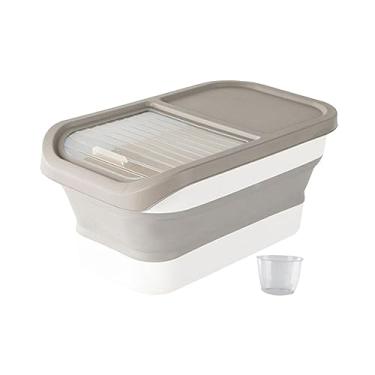 Imagem de Dog Cat Food Storage Container Collapsible Dog Food Container Sealed Can with Lids Measuring Cup 22lbs Large Rice Box for Pet Food, Cereal, Khaki/36(Khaki)
