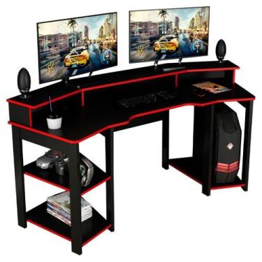 Imagem de Mesa Gamer Cockpit 3 Prateleiras Preto Vermelho - TECNO MOBILI