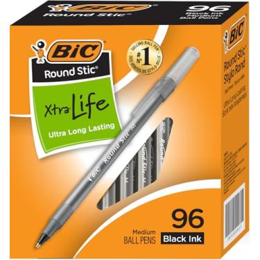 Imagem de BIC Canetas esferográficas redondas Stic Xtra Life - ponta média de 1,0 mm, pacote com 96 canetas pretas