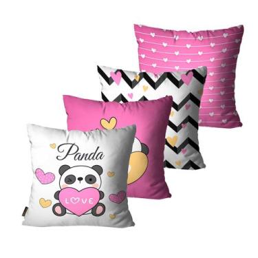 Imagem de Kit com 4 Capas de Almofadas Mdecore Infantil 45x45, Panda Rosa Coraçã