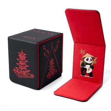 Imagem de Venssu Chinese Takeout MTG Deck Box, Commander Deck Case Fits 100 Double Sleeved Cards, PU Leather Storage Box with 2 Dividers, Compatible with TCG/PTCG/EDH/Magic/Sport Cards (Black and Red)