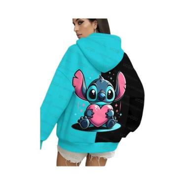 Imagem de Moletom Feminino Oversize Com Estampa 3D De Stitch E Anjos, Pulôver Pa