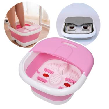 Imagem de Banheira Spa Hidromassageador Elétrico para Pés com Aquecimento, Luz Infravermelha, 4 Rolos Massageadores, 7 Litros, 500W, 110V (Rosa)