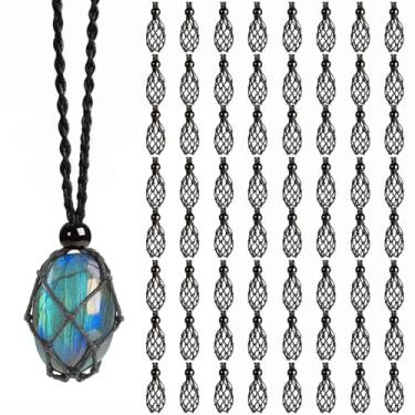 Imagem de FANASY 64 peças de colar de substituição de gaiola de cristal feito à mão, suporte de pedra vazio para joias faça você mesmo, comprimento ajustável, 30 inch, Nylon, sem pedras preciosas