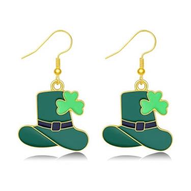 Imagem de Brincos de Dia de São Patrício verde esmaltado chapéu de trevo irlandês da sorte arco-íris brinco fofo do dia de São Patrício brinco com pingente de trevo de dia de São Patrício para mulheres, Large